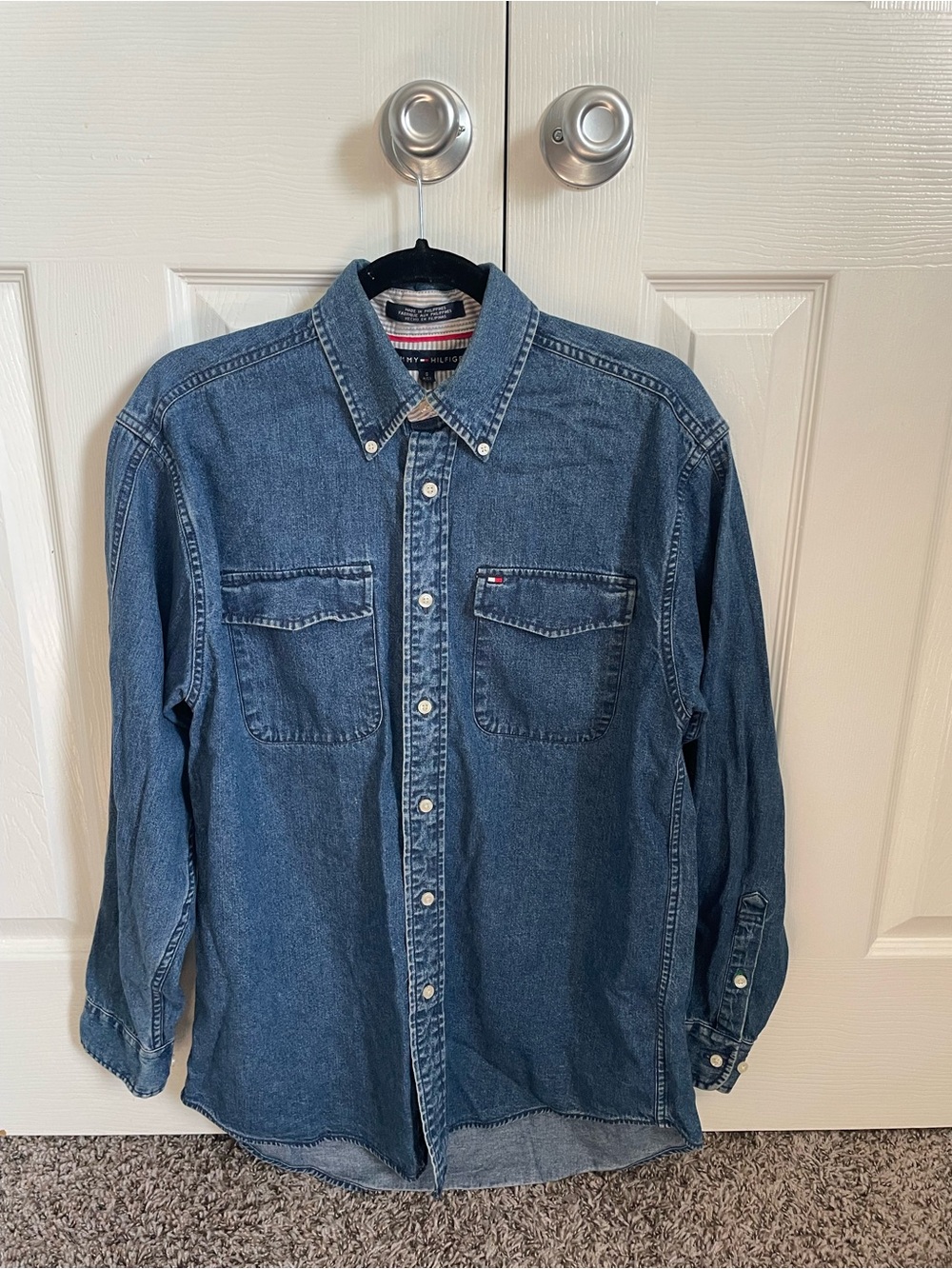 Tommy Hilfiger Denim Button Down Shirt Men’s Small Classic Fit Blue
